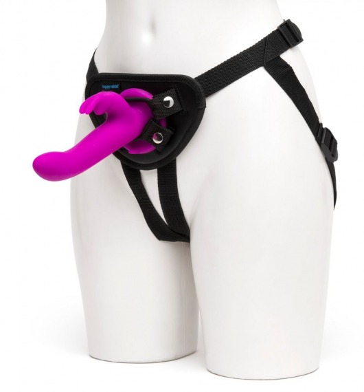 Лиловый страпон Rechargeable Vibrating Strap-On Harness Set - 17,6 см. - Happy Rabbit - купить с доставкой в Батайске
