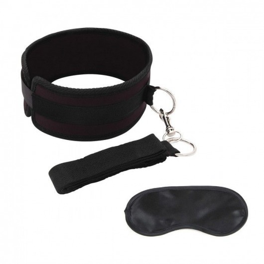 Черный ошейник с длинным поводком Collar and Leash Set - Lux Fetish - купить с доставкой в Батайске