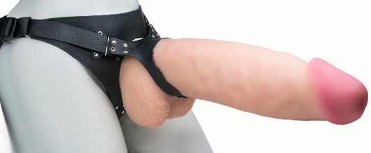 Телесный реалистичный фаллоимитатор на черных трусиках Real Big Strap-On - 34,5 см. - LOVETOY (А-Полимер) - купить с доставкой в Батайске