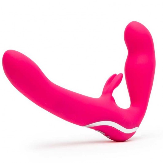 Ярко-розовый безремневой страпон Rechargeable Vibrating Strapless Strap-On - Happy Rabbit - купить с доставкой в Батайске