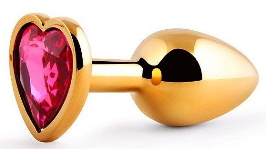 Золотистая анальная пробка с малиновым кристаллом-сердечком - 7 см. - Anal Jewelry Plug - купить с доставкой в Батайске