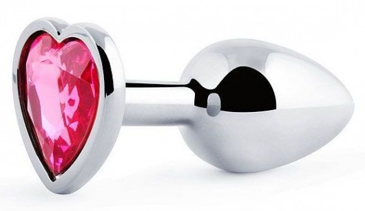 Серебристая анальная пробка с малиновым кристаллом-сердечком - 7 см. - Anal Jewelry Plug - купить с доставкой в Батайске