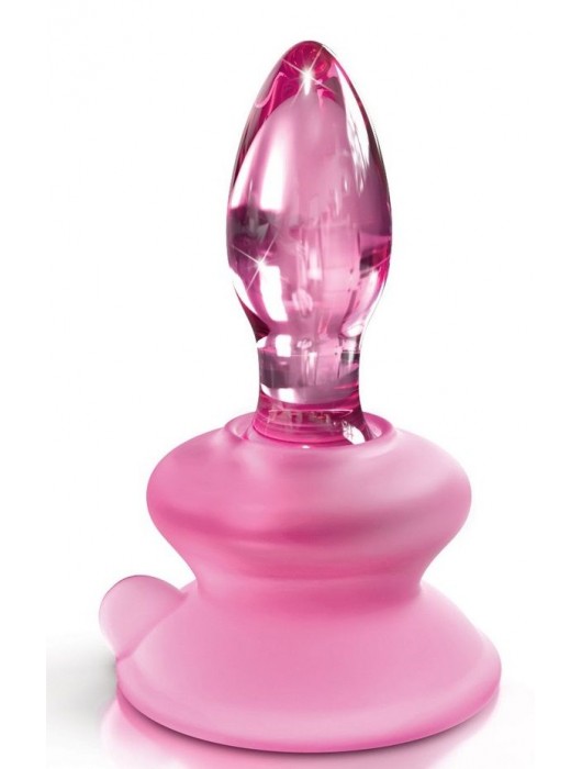 Розовая стеклянная пробка Icicles №90 с силиконовой присоской - 8 см. - Pipedream