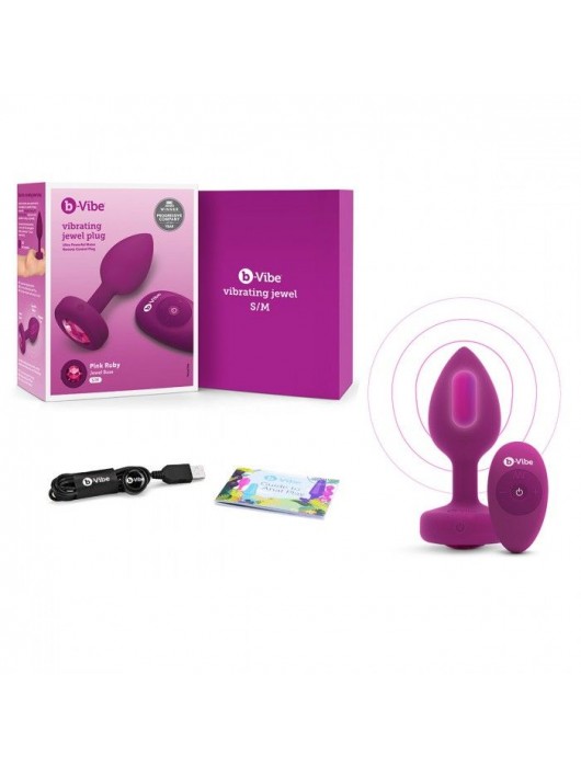 Ярко-розовая анальная вибровтулка с кристаллом Vibrating Jewel Plug S/M - 10 см. - b-Vibe