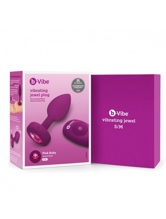 Ярко-розовая анальная вибровтулка с кристаллом Vibrating Jewel Plug S/M - 10 см. - b-Vibe