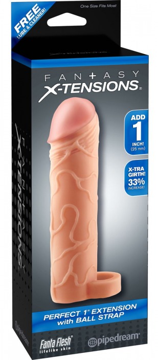 Телесная насадка с кольцом Perfect 1 Extension with Ball Strap - 17 см. - Pipedream - в Батайске купить с доставкой