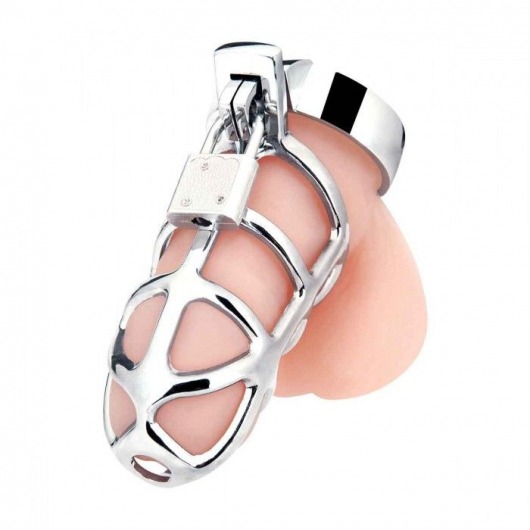 Серебристая металлическая клетка для члена с замком Enslave Cock Cage - BlueLine - купить с доставкой в Батайске