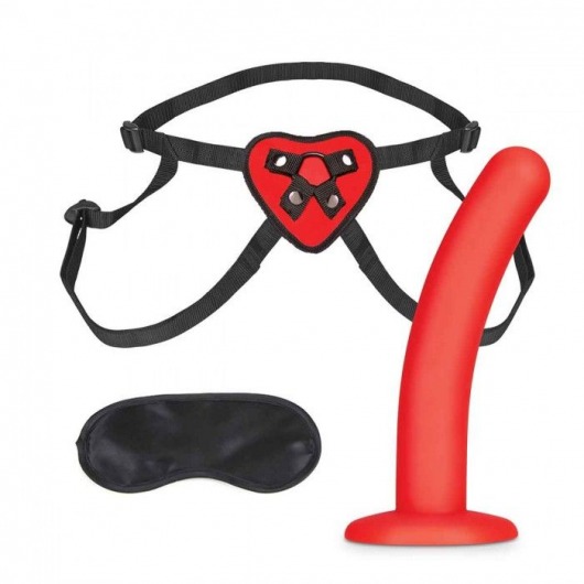 Красный поясной фаллоимитатор Red Heart Strap on Harness   5in Dildo Set - 12,25 см. - Lux Fetish - купить с доставкой в Батайске
