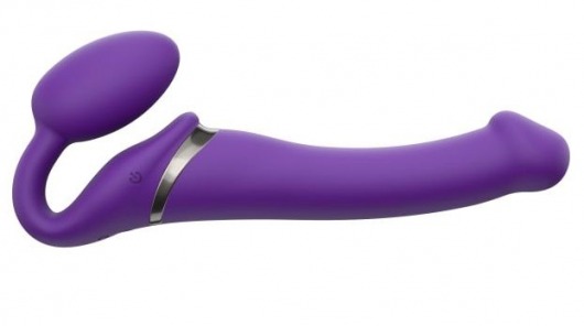 Фиолетовый безремневой вибрострапон Vibrating Bendable Strap-On - size L - Strap-on-me - купить с доставкой в Батайске