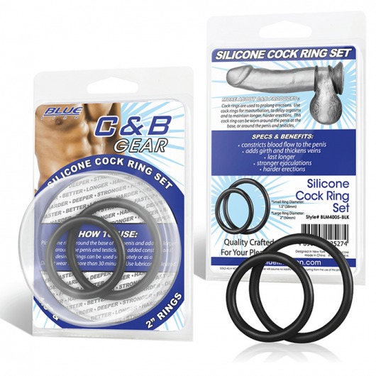 Набор из двух черных силиконовых колец разного диаметра SILICONE COCK RING SET - BlueLine - в Батайске купить с доставкой