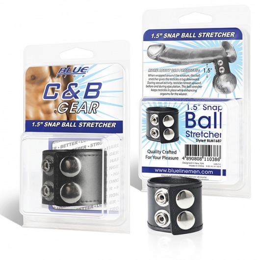 Хомут-утяжка для мошонки из искусственной кожи на клепках SNAP BALL STRETCHER - BlueLine - купить с доставкой в Батайске