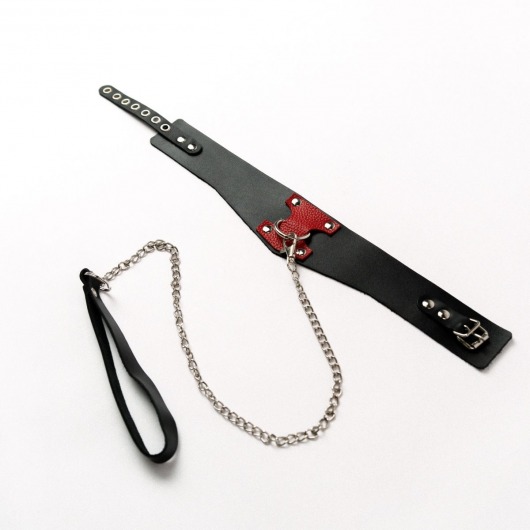 Черный широкий ошейник с красным декором и поводком - Crazy Handmade - купить с доставкой в Батайске