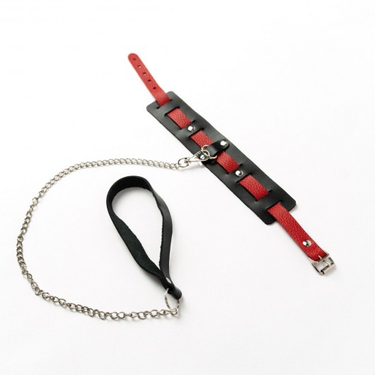 Черный ошейник с красным ремешком и поводком - Crazy Handmade - купить с доставкой в Батайске