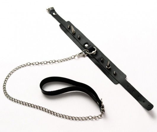 Черный ошейник с шипами и поводком - Crazy Handmade - купить с доставкой в Батайске