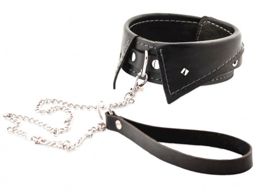 Черный ошейник-воротничок с металлическим поводком - Crazy Handmade - купить с доставкой в Батайске