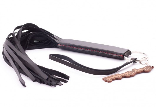 Черная кожаная плеть с удобной ручкой - 50 см. - Crazy Handmade - купить с доставкой в Батайске