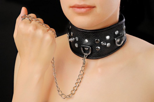 Чёрный ошейник из кожи - Sitabella - купить с доставкой в Батайске