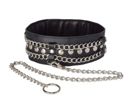 Чёрный ошейник с цепочками и поводком - Sitabella - купить с доставкой в Батайске