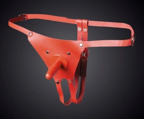 Красные кожаные универсальные трусики со штырьком для насадок - Sitabella - купить с доставкой в Батайске