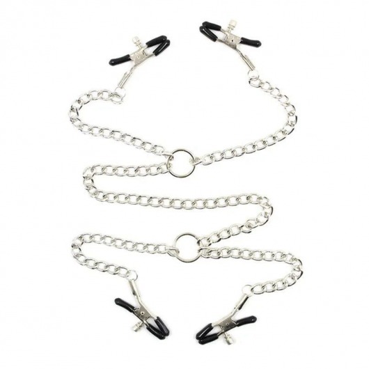 Серебристые зажимы для сосков и половых губ на тонкой цепочке - Notabu - купить с доставкой в Батайске