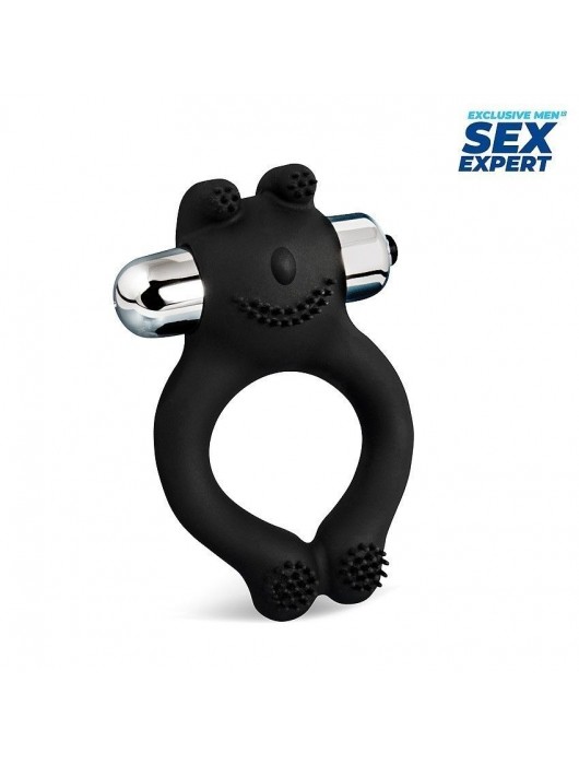Черное силиконовое эрекционное виброкольцо Sex Expert - Sex Expert - в Батайске купить с доставкой