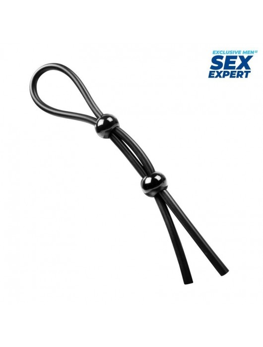 Черное силиконовое лассо с двумя шариками для утяжки - Sex Expert - в Батайске купить с доставкой