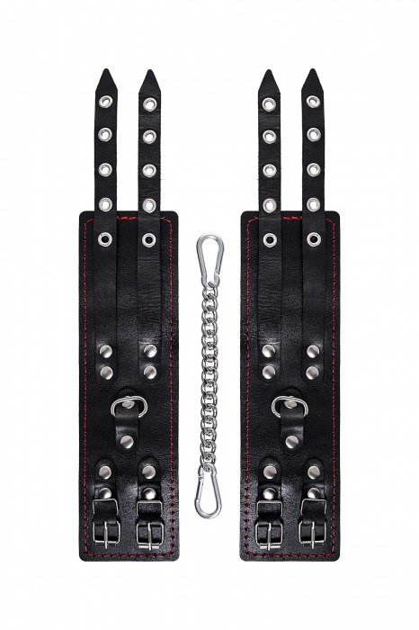 Черные кожаные оковы с двумя ремнями и контрастной строчкой - Pecado - купить с доставкой в Батайске