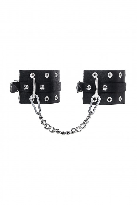 Черные кожаные однослойные оковы с люверсами - Pecado - купить с доставкой в Батайске