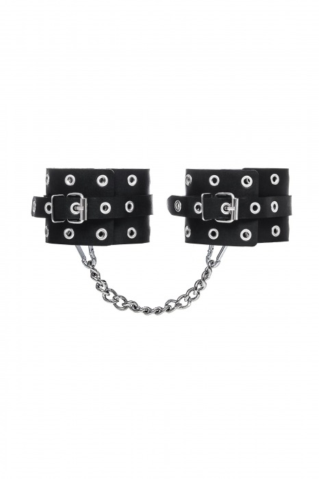 Черные кожаные однослойные оковы с люверсами - Pecado - купить с доставкой в Батайске