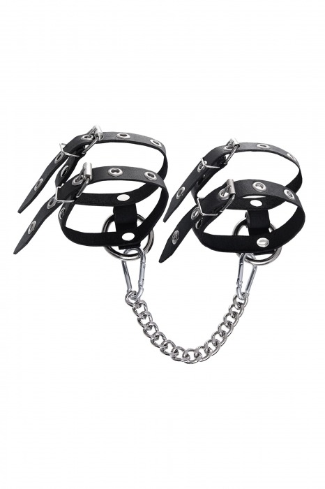 Черные однослойные кожаные оковы из двух ремешков - Pecado - купить с доставкой в Батайске