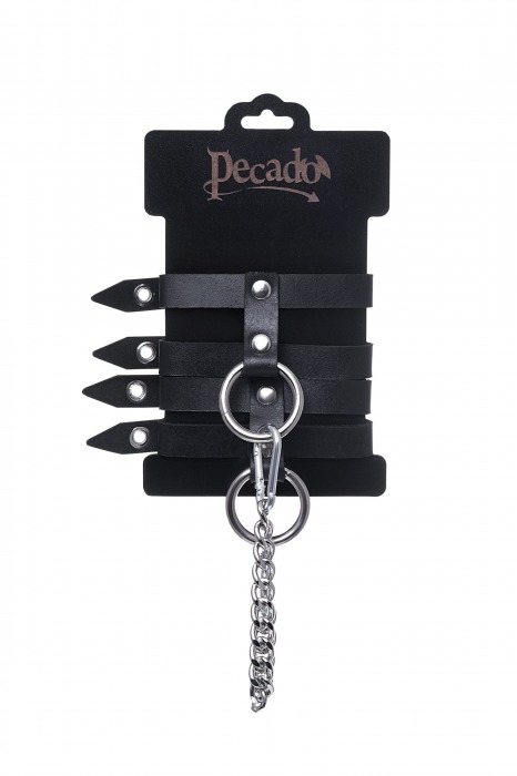 Черные однослойные кожаные оковы из двух ремешков - Pecado - купить с доставкой в Батайске