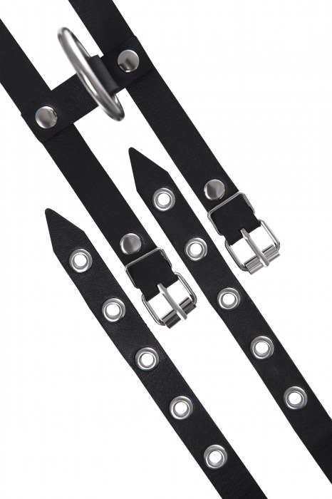 Черные однослойные кожаные оковы из двух ремешков - Pecado - купить с доставкой в Батайске