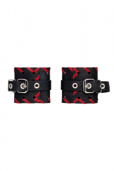 Черно-красные наручники из натуральной кожи - Pecado - купить с доставкой в Батайске