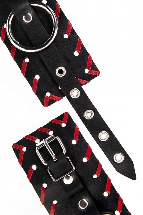 Черно-красные наручники из натуральной кожи - Pecado - купить с доставкой в Батайске