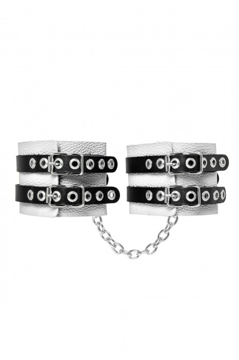 Бело-черные оковы с двумя ремешками и люверсами - Pecado - купить с доставкой в Батайске