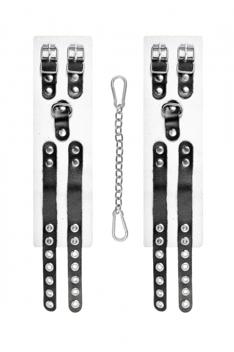 Бело-черные оковы с двумя ремешками и люверсами - Pecado - купить с доставкой в Батайске