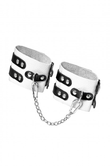 Бело-черные оковы с двумя ремешками и люверсами - Pecado - купить с доставкой в Батайске