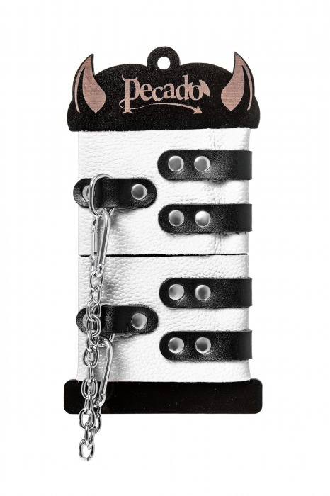 Бело-черные оковы с двумя ремешками и люверсами - Pecado - купить с доставкой в Батайске