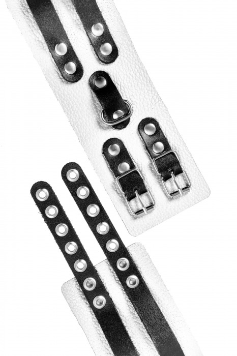 Бело-черные оковы с двумя ремешками и люверсами - Pecado - купить с доставкой в Батайске
