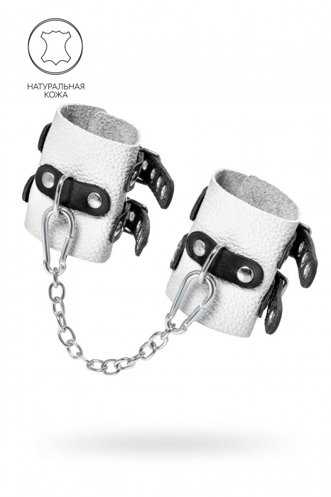 Бело-черные наручники с двумя ремешками и люверсами - Pecado - купить с доставкой в Батайске