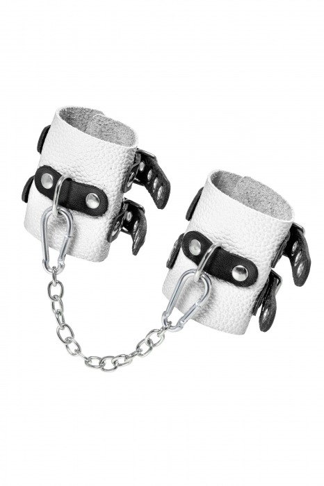 Бело-черные наручники с двумя ремешками и люверсами - Pecado - купить с доставкой в Батайске