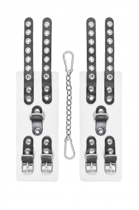 Бело-черные наручники с двумя ремешками и люверсами - Pecado - купить с доставкой в Батайске