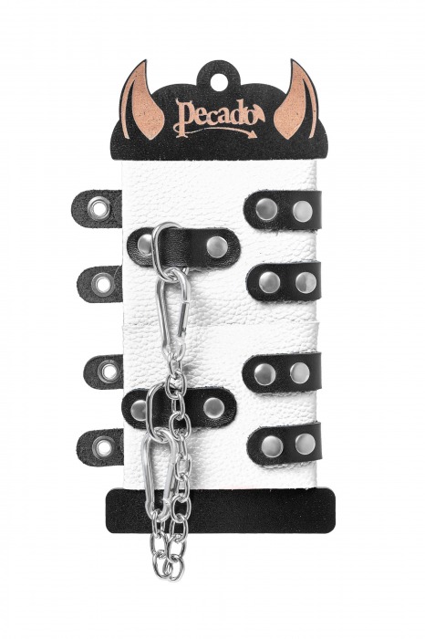 Бело-черные наручники с двумя ремешками и люверсами - Pecado - купить с доставкой в Батайске