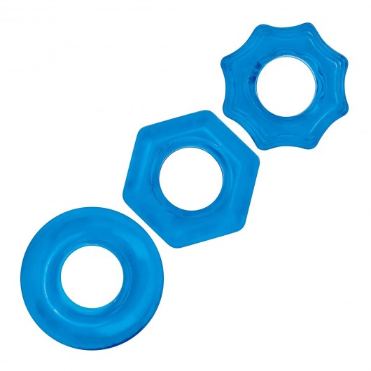 Комплект из трех голубых колец для эрекции 3-Pack Nuts   Bolts Stretch Cock Ring Set - BlueLine - в Батайске купить с доставкой