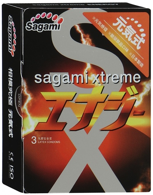 Презервативы Sagami Xtreme ENERGY с ароматом энергетика - 3 шт. - Sagami - купить с доставкой в Батайске