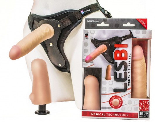Телесный страпон Harness LESBI с вагинальной пробкой - 16,5 см. - LOVETOY (А-Полимер) - купить с доставкой в Батайске