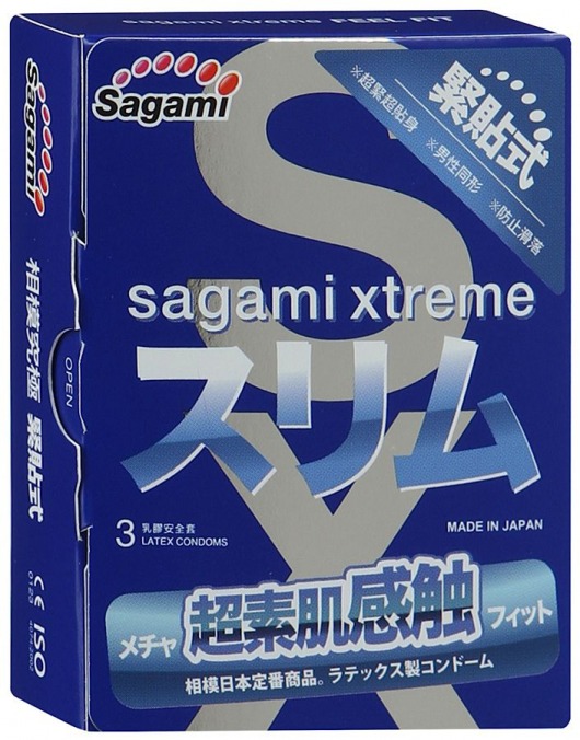 Розовые презервативы Sagami Xtreme FEEL FIT 3D - 3 шт. - Sagami - купить с доставкой в Батайске