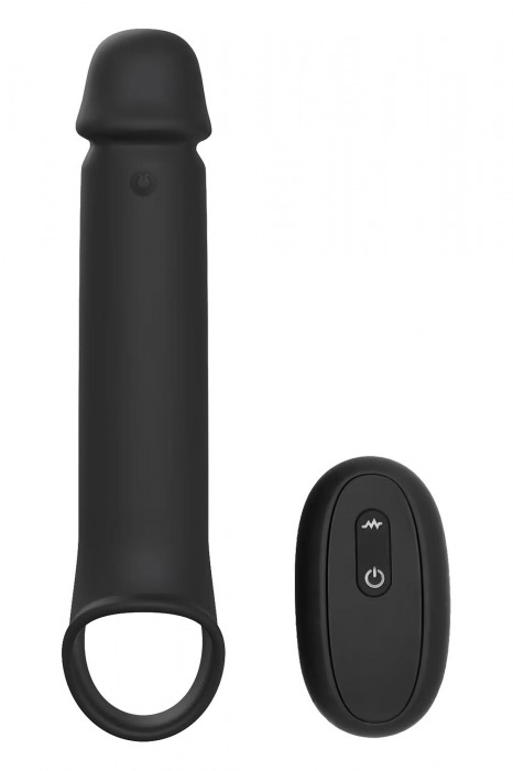 Черная насадка-удлинитель с вибрацией Vibrating Extender With Remote - Dream Toys - в Батайске купить с доставкой