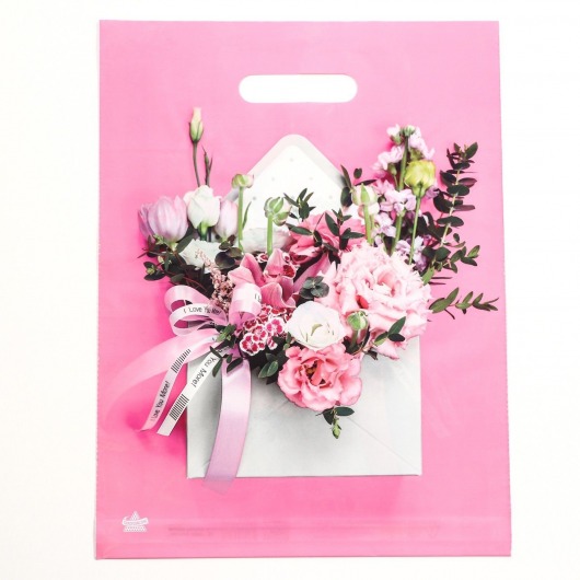 Розовый пакет с цветочным принтом и вырубной ручкой (40х31 см) - Сима-Ленд - купить с доставкой в Батайске