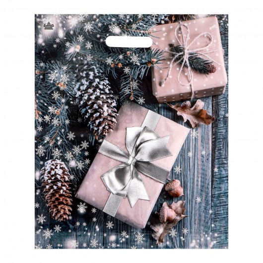 Новогодний пакет с принтом в виде подарков и вырубной ручкой (45х38 см) - Сима-Ленд - купить с доставкой в Батайске